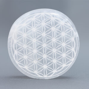 Round Flower of Life Selenite Palmstone
