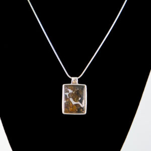 Citrine Meteorite Pallasite Pendant in Sterling Silver Necklace