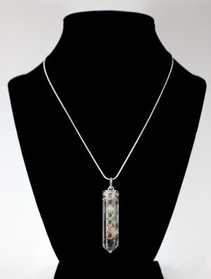 Clear Quart Crystal Pendant with Chakra Stones Necklace