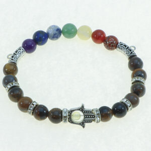 India Tiger's Eye and 7 Chakra Bracelet: Healing & Protection Energy
