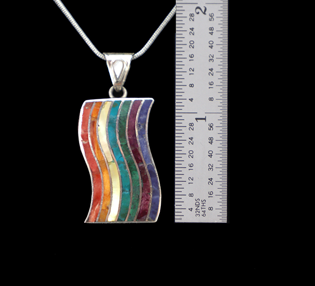 Authentic Chakana Inca Vertical Wave - Rainbow Chakra Inlay Andean Sacred Symbol in .950 Silver Sterling Silver - Image 2