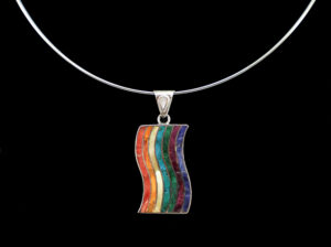 Authentic Chakana Inca Vertical Wave ? Rainbow Chakra Inlay Andean Sacred Symbol in .950 Silver Sterling Silver