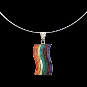 Authentic Chakana Inca Vertical Wave - Rainbow Chakra Inlay Andean Sacred Symbol in .950 Silver Sterling Silver