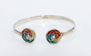 Authentic Chakana Inca Bracelet ? Rainbow Chakra Inlay Andean Sacred Symbol in .950 Silver Sterling Silver