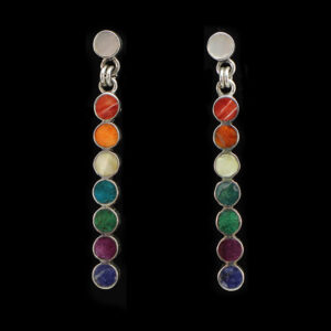 Authentic Chakana Inca Round Chakra Earrings - Rainbow Chakra Inlay Andean Sacred Symbol in .950 Silver Sterling Silver
