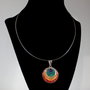 Authentic Chakana Inca Circular Pattern Necklace - Rainbow Chakra Inlay Andean Sacred Symbol in .950 Silver Sterling Silver