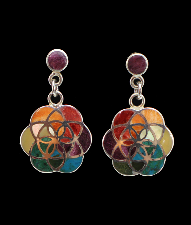 Authentic Chakana Inca Triple Flower of Life Bracelet - Rainbow Chakra Inlay Andean Sacred Symbol in .950 Silver Sterling Silver - Image 3