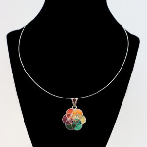 Authentic Chakana Inca Flower of Life Necklace - Rainbow Chakra Inlay Andean Sacred Symbol in .950 Silver Sterling Silver