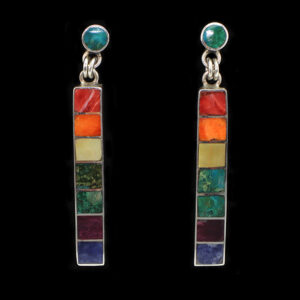Authentic Chakana Inca Square Chakra Earrings - Rainbow Chakra Inlay Andean Sacred Symbol in .950 Silver Sterling Silver