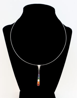 Authentic Chakana Inca Teardrop Chakra Necklace ? Rainbow Chakra Inlay Andean Sacred Symbol in .950 Silver Sterling Silver