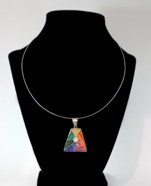 Authentic Chakana Inca Temple Chakra Necklace ? Rainbow Chakra Inlay Andean Sacred Symbol in .950 Silver Sterling Silver