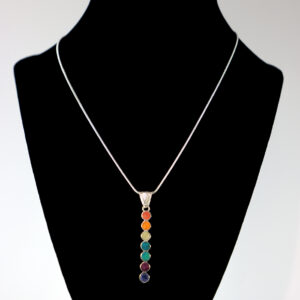 Authentic Chakana Inca Round Chakra Necklace - Rainbow Chakra Inlay Andean Sacred Symbol in .950 Silver Sterling Silver