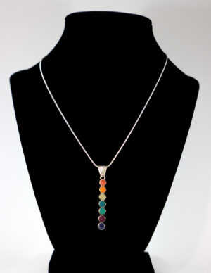 Authentic Chakana Inca Round Chakra Necklace ? Rainbow Chakra Inlay Andean Sacred Symbol in .950 Silver Sterling Silver