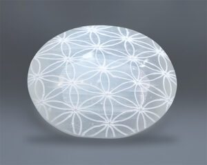 Selenite Charging oval with flower of life and purification