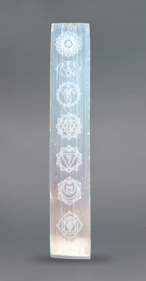Selenite Crystal Stone with 7 Chakra Symbols Engraved Stick